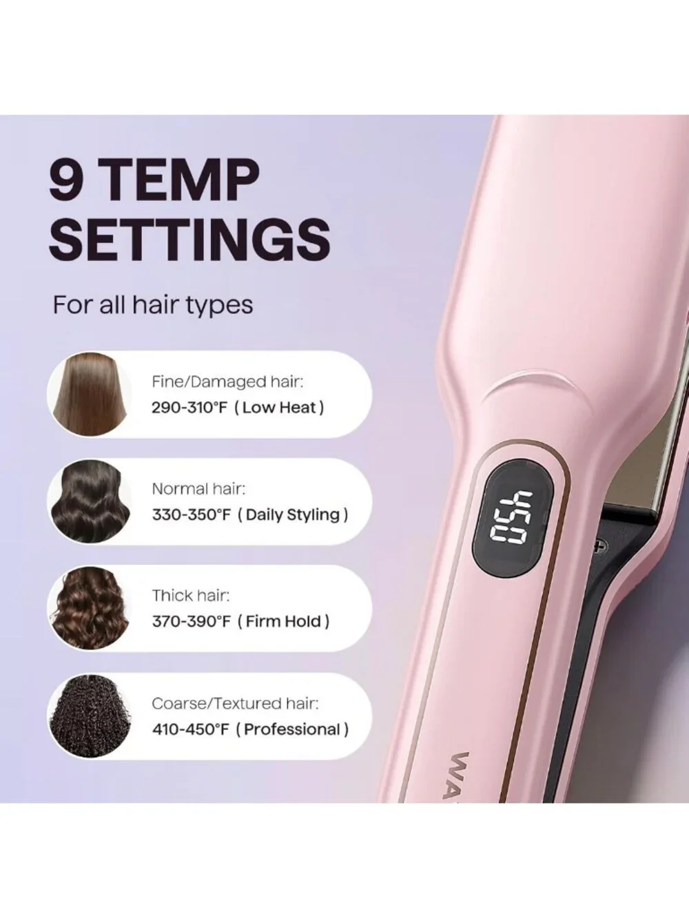1.75” Wide Wet to Straight Flat Iron | Fast Styling for Damp or Dry Hair, Pink